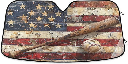 xigua Vintage Baseball Car Windshield Sunshade Foldable Front Window Sun Visor Protector for Car,SUV,Truck - Keep Vehicle Cool,55 x 27.6 Inch