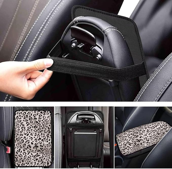 Dreaweet Gray Leopard Print Arm Rest Cover for Car Center Console Cover Fashion Cheetah Print Car Accessories Armrest Cover Center Console Cushion Pad Universal for SUV Truck Van Sedan