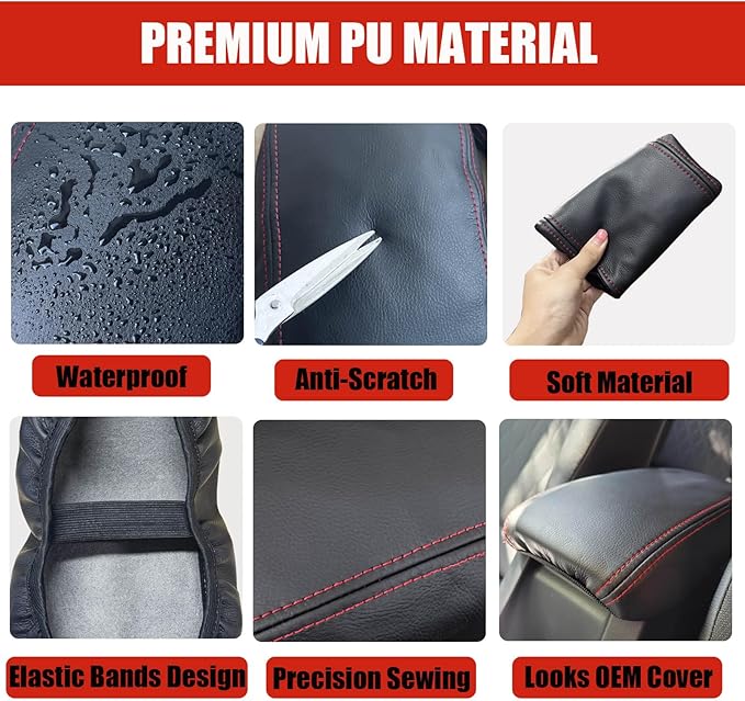 Center Console Cover for Toyota Corolla 2020-2026 - Premium Armrest Cover Easy Installation & No Tools Required for Toyota Corolla 2020 2021 2022 2023 2024 2025 2026 (Red Stitch)