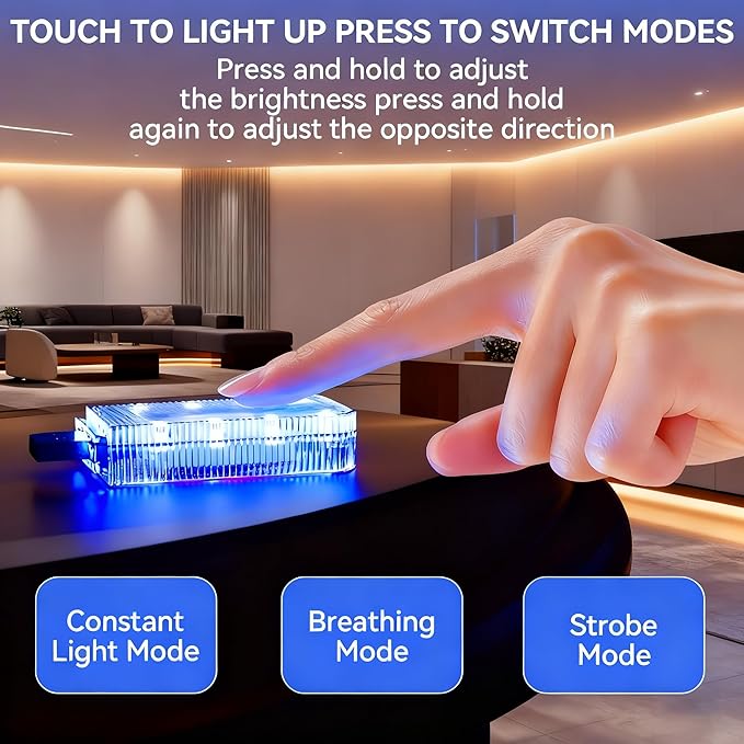 2 PCS Interior Car Lights, Portable Magnetic USB Car Atmosphere Interior Light, 8 High-Brightness LED Beads, Rechargeable Touch-Sensitive Light for Vehicles, Bedrooms, Hallways, Camping(2 Blue)