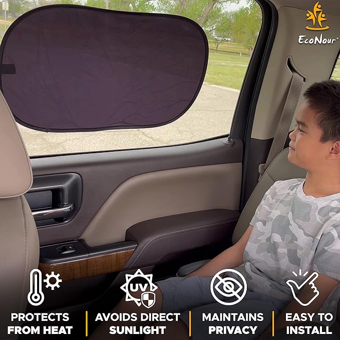 EcoNour Car Side Window Shades | Medium - 2 Pack Sunshade for Kids | Automotive Sun Protection from UV and Sun Glare | Car Baby Accessories (20"x12")