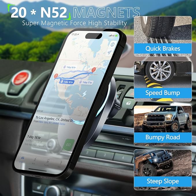 CLEC for BMW 5 Series 2011-2016 Magnetic Wireless Car Charger Phone Holder Mount Custom Fit for BMW 5 Series 2011-2016 15W Fast Charging Car Phone Holder Wireless Charger