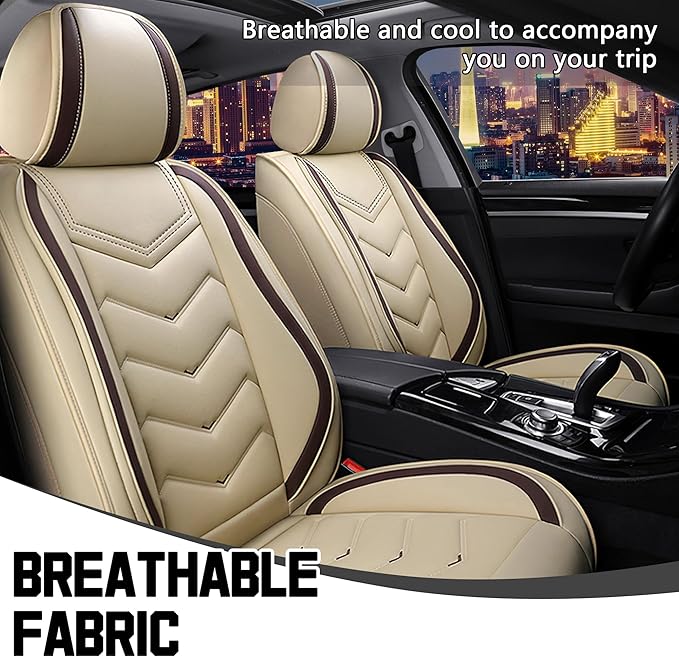 CTDS Car Seat Covers for Nissan Sentra 2000-2026, Stylish Sport Seat Cover, Premium Nappa Leather Car Seat Cover. Automobile Seat Covers Sets.(Standard 2 Seats/Beige)