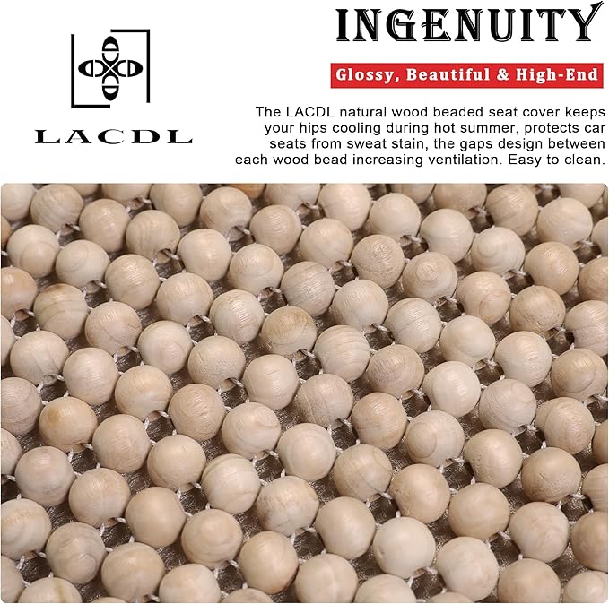 LACDL Beaded Car Seat Covers for Cars, Cooling Bead Seat Cover for Trucks & SUVs - Auto Ventilated Seat Cooler Pad, Natural Wood Breathable Beads - Sweat Protector for Summer, Burlywood