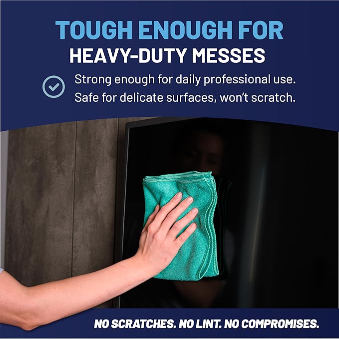 MW PRO Microfiber Cleaning Cloths (12 Pack, 12"x12", Green) - Commercial Grade Housekeeping Towels & Janitorial Rags - Lint Free & Streak Free for Windows, Glass & Auto Detailing - Washable 300+ Times