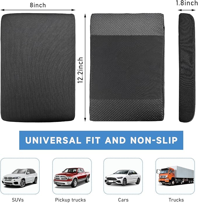 Car Center Console Pad, 12.2''×8.1''×1.8'' Memory Foam Auto Armrest Support Cushion, Vehicle Arm Rest Seat Box Cover Protector, Universal Interior Decor Car Accessories