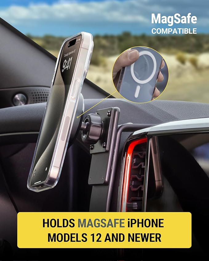 Scosche Heavy Duty MagSafe Mount/Tablet Holder for Car, Magnetic Cell Phone Stand with Extra Strong Magnets and AMPS Mounting Plate for ProClip Vehicle Specific Mount Bases