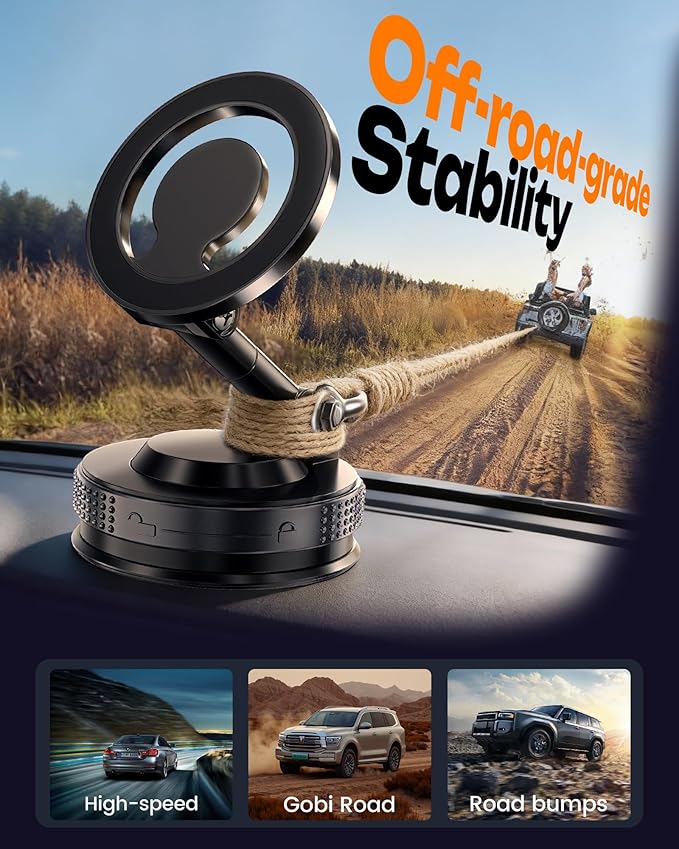 Vacuum Magnetic Phone Holder, Upgraded Suction Phone Mount, 360° Adjustable Car Phone Holder for MagSafe, Phone Holders for Your Car/Gym/Mirror, Compatible with iPhone & Android Smartphones