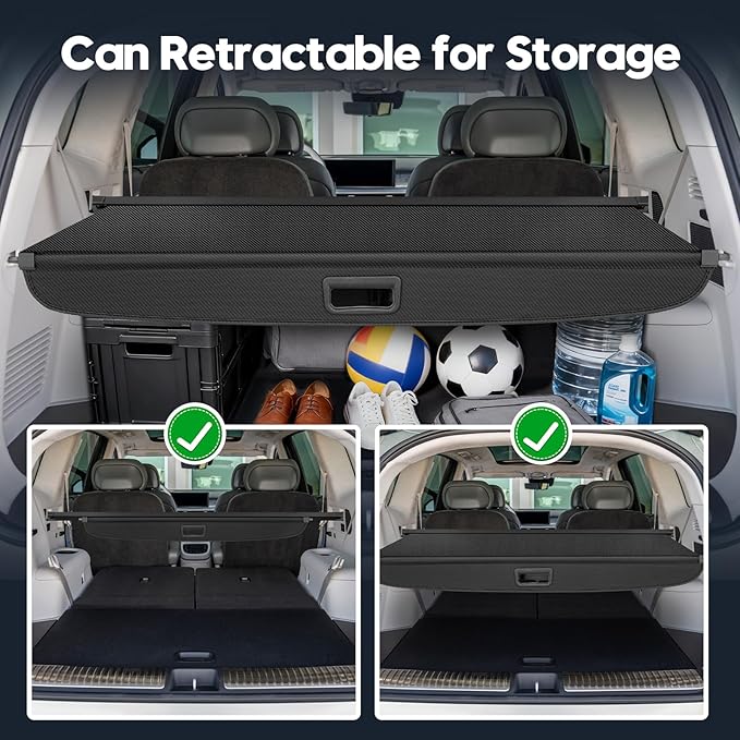 Powerty Cargo Cover for 2026 Hyundai Ioniq 9 Accessories, Carbon Fiber Trunk Cover Retractable Trunk Shielding Shade Cargo Luggage Cover Black