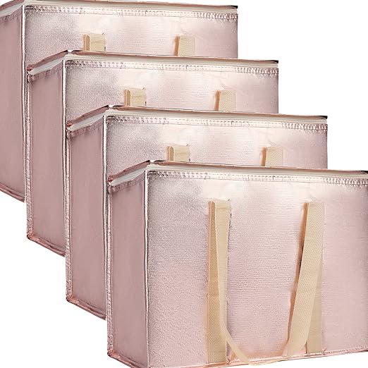 Bodaon 4-Pack Insulated Reusable Grocery Shopping Bag, X-Large Frozen Food Cold, Cooler Bags, Insulated Food Delivery Bag, Gold