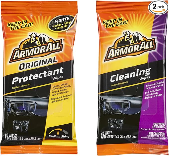 Armor All Original Protectant Wipes + Cleaning Wipes power cleaning for auto surfaces in a Pouch, 20 Wipes in Each Pouch