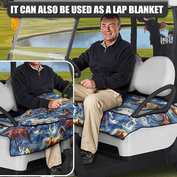 Biyejit Golf Cart Seat Covers with 4 Pockets Golf Cart Seat Towel Blanket Fits 2-Seat Golf Carts, Golf Cart Accessories