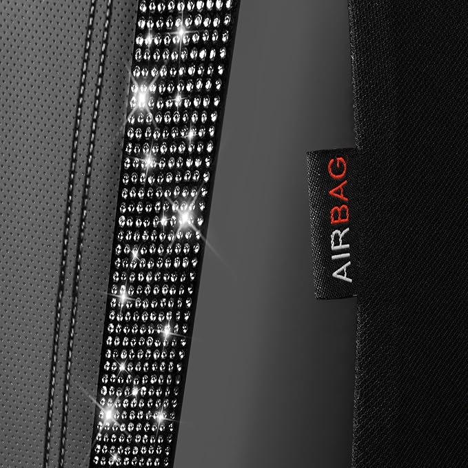 CAR PASS Leather Car Seat Covers High Back Bucket Bling Diamond Front Seats, Waterproof Universal Shining Glitter Crystal Sparkle Fit Model 3 Tesla Model Y, Truck SUV Cute Women Girl, Black Rhinestone