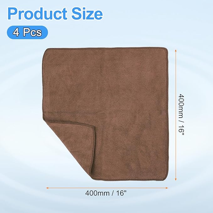 HARFINGTON 4 Pack Microfiber Cleaning Cloth, 16" x 16" Multi-Functional Cleaning Towels Reusable Absorbent Rags for Car Wash Kitchen Household Window Clean, Brown
