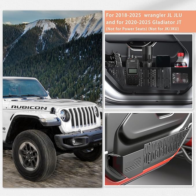 Upgraded for Jeep Wrangler accessories Metal Front Door Storage Pockets for 2018-2025 Jeep Wrangler JL JLU 4XE accessories for 2020-2025 Jeep Gladiator JT accessories Door Side Insert Organize Box
