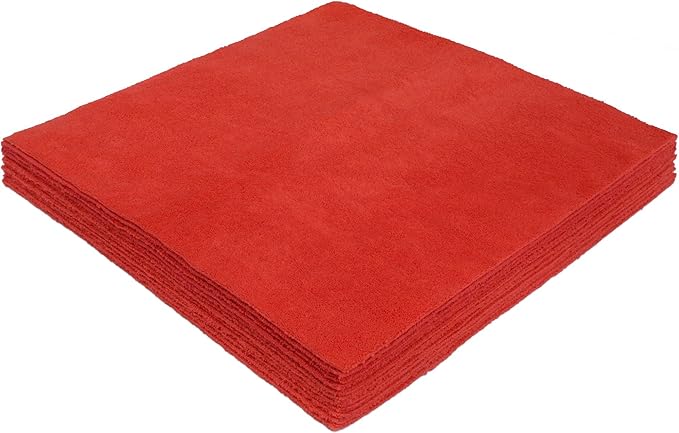 Eurow Ultrasonic Cut 300 GSM Microfiber Cleaning Towels, Streak-Free, Lint-Free, Ultra Absorbent, Scratch-Safe, for Auto Detailing, Home, Kitchen & Multipurpose Use, 16x16, 12-Pack, Red
