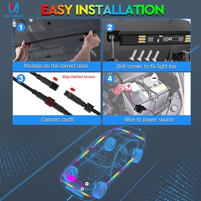 MICTUNING N8 RGB+IC Underglow LED Lighting Kit for Truck with Remote & Key Fob Dual Control, Exterior Neon Accent Underbody Strip, Multicolor Mode, Waterproof, Aluminum Casing