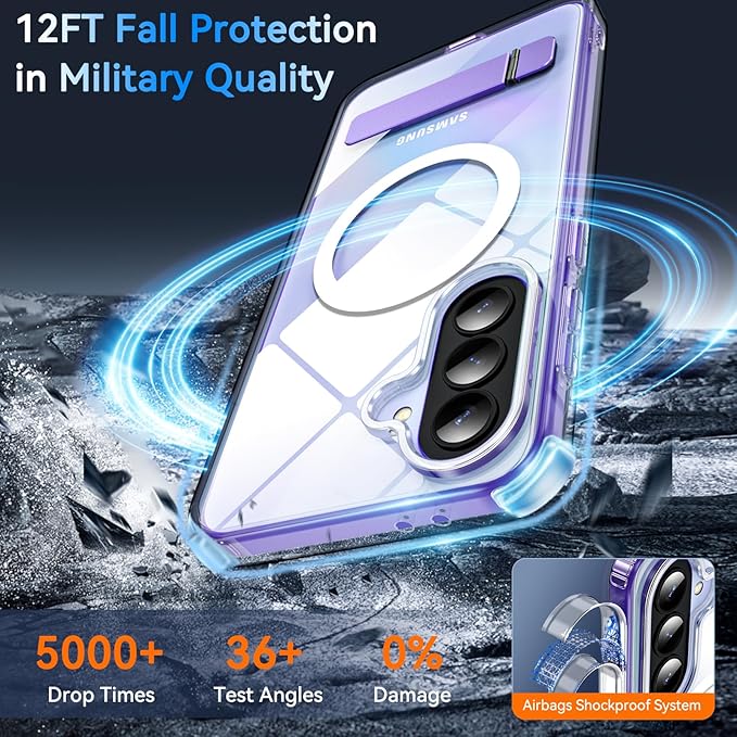 OWKEY for Samsung Galaxy A37 5G Case with Stand, Magnetic Shockproof Case Fit for Magsafe Translucent Matte Cover for Samsung A37, Clear