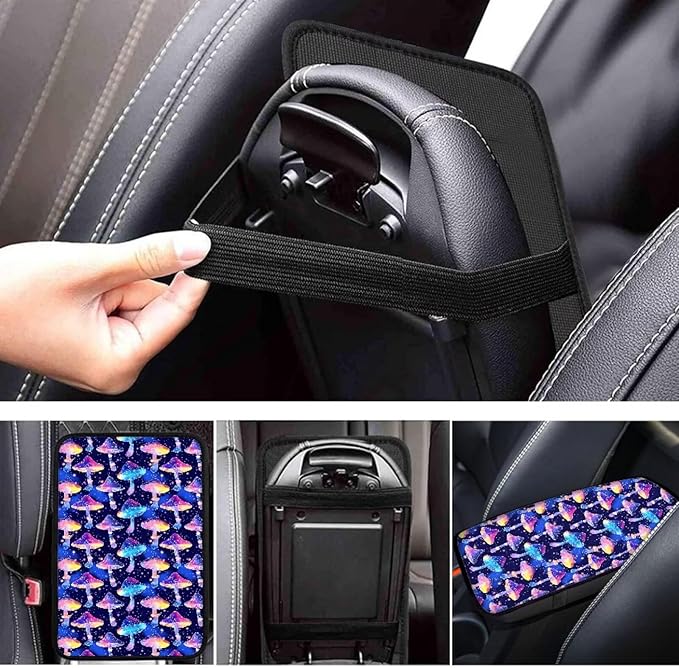 UNICEU Galaxy Mushroom Print Car Accessories Soft Comfy Armrest Cover Pad Neoprene Car Center Console Armrest Protector Cover Universal Fit Trucks SUV Van