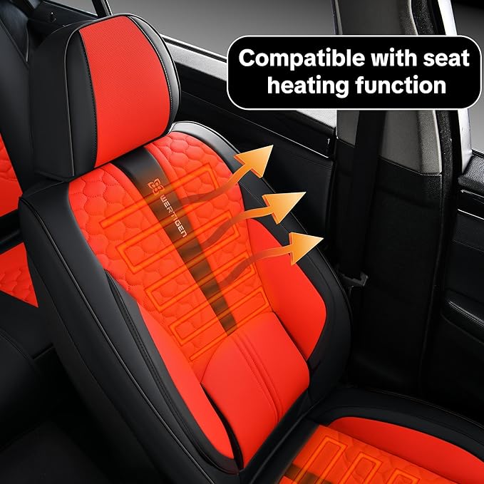 Red Car Seat Covers for Ford Bronco Sport 2021-2025 Car Seat Cover, Premium Leather, 5 Seats Full Set, Waterproof, with Lumbar Support, Protect and Upgrade Seats