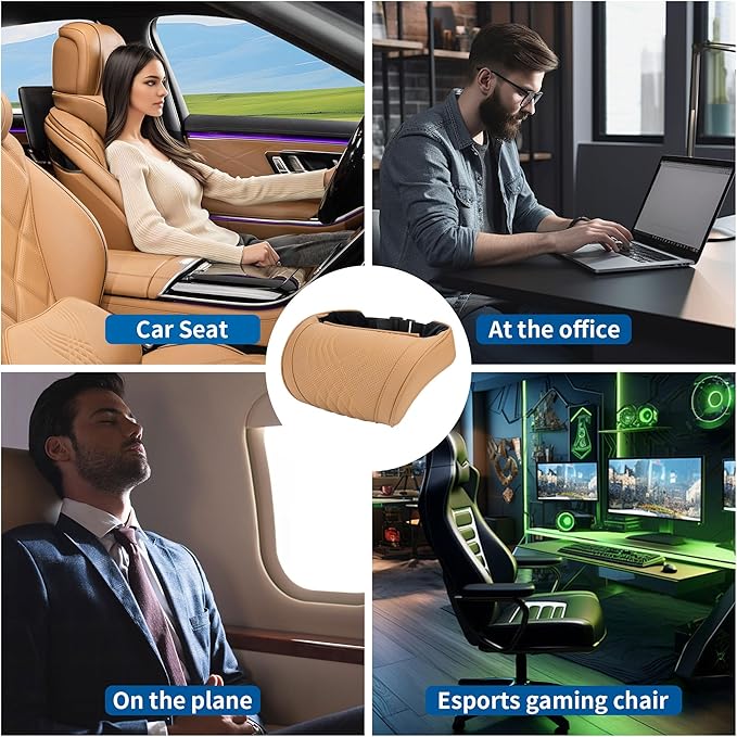 Car Headrest Memory Foam Neck Pillow for Driving with Leather Cover Soft Comfortable Seat Head Pillow Cushion for Most Cars SUV Sedan Home Office Palomino Brown (2PC)