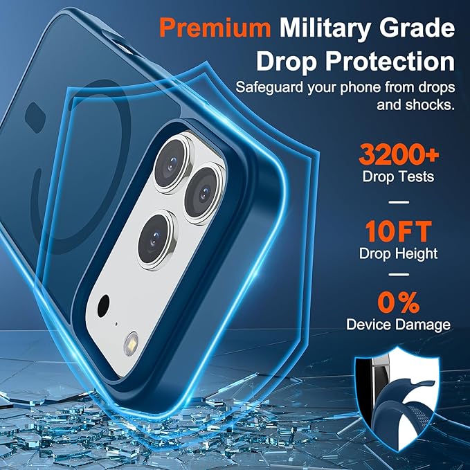 SUPFINE Magnetic for iPhone 17 Pro Max Case (Compatible with MagSafe)(Military Grade Drop Protection) Translucent Matte Shockproof with Anti-Fingerprint Phone Cover 2025,Deep Blue