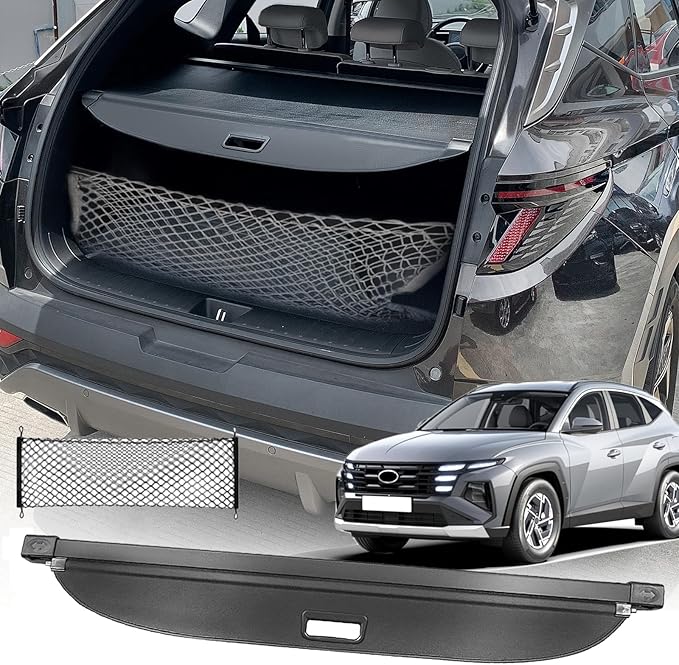 Cargo Cover for Hyundai Tucson 2026 2025 Accessories 2024 2023 2022(Canvas),Retractable Trunk Cover Organizer Security Shielding Shade Tonneau Cover for Hyundai Tucson Accessories