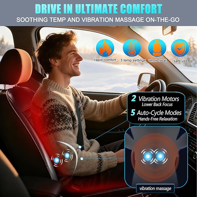Leather Cooling Car Seat Cover, Breathable Mesh Cooling Car Seat Cushion with Massage & 16 Fans, 3-in-1 All-Season Ventilated Seat Cover for Car SUV Truck Universal Fit (Black-1)