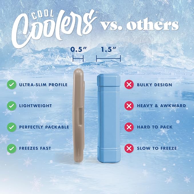 Cool Coolers by Fit & Fresh Slim Ice Packs, Quick Freeze Reusable Ice Packs for Lunch Boxes & Coolers, Long-Lasting, Space Saving Lunch Ice Packs, Taupe, 4Pk