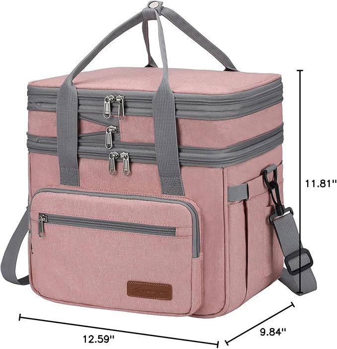 Maelstrom Lunch Box, 23L Insulated Lunch Bag, Expandable Double Deck Cooler Bag, Lightweight Leakproof Tote Bag With Side Tissue Pocket, Suit For Men and Women (E. Pink)