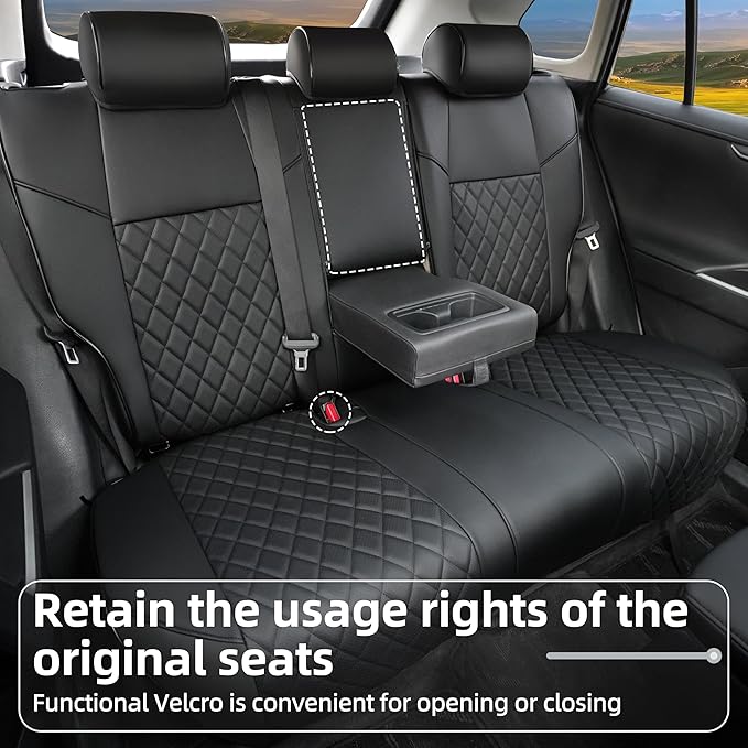 Lolcar Rav4 Seat Covers for Toyota RAV4 2019 2020 2021 2022 2023 2024 2025 LE,XLE,XLE Premium,Limited,Car Seat Cover for Trucks SUV,Leather Seat Cushion Full Set,Faux Leather (Grid Black)
