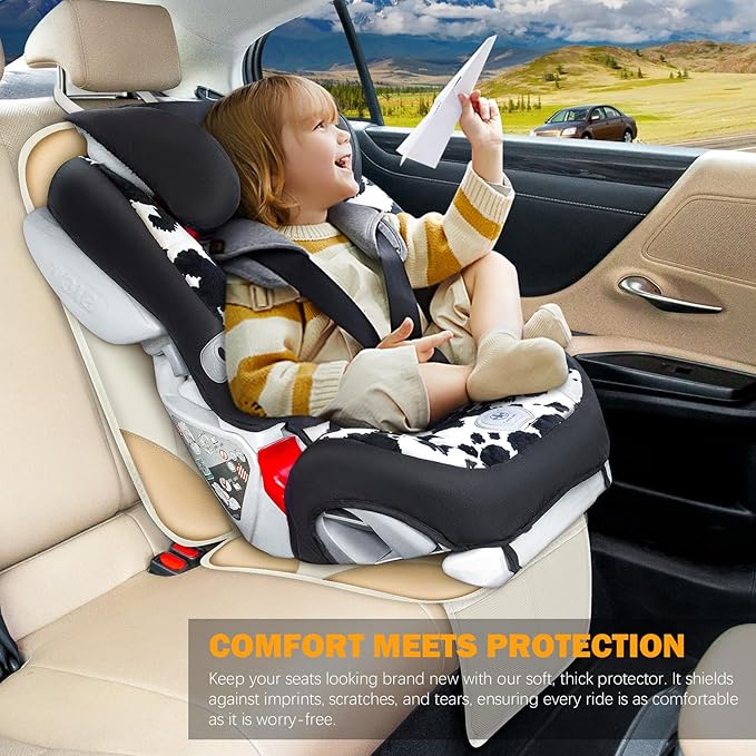 Siivton Car Seat Protector for Child Car Seats, Waterproof 600D Fabric Car Seat Cover, Non-Slip Backing, Thick Padding, Mesh Pockets for Storage, Protects Leather & Fabric Upholstery (Off-White)