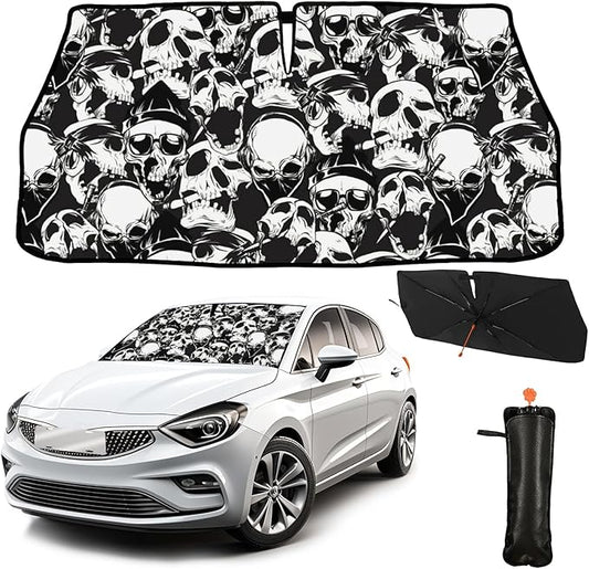 CHILL·TEK Funny Animal Car Windshield Sun Shade Umbrella, Funny Skulls Car Sun Shade Umbrella, Block UV Rays Heat Foldable Windshield Umbrella Sun Visor Protector - Keep Vehicle Cool for Cars SUV