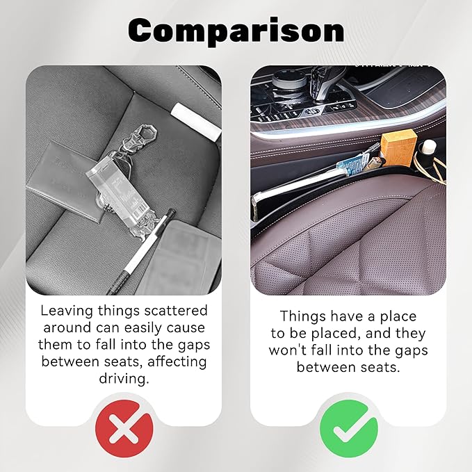 2PCS Car Seat Gap Filler Organizer, Multifunctional Seat Side Gap Filler Between Seat and Console, with Organizer & Hook Function for Avoiding Dropped Items, Universal Fits (Black)