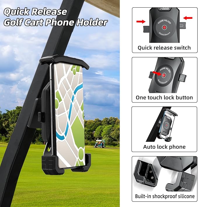 Roykaw Golf Cart Magnetic Phone Holder Mount Compatible with EZGO/Club Car/Yamaha, Compatible with iPhone/Galaxy/Google Pixel, Ultra Strength Magnet/360° Rotatable/One-Handed Pick & Place