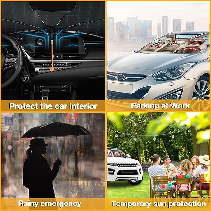 CHILL·TEK Funny Animals Car Windshield Umbrella, Raccoons Sun Shade Umbrellas for Car Front Window,Block UV Rays Foldable Windshield Umbrella Sun Visor Protector-Keep Vehicle Cool for Most Vehicles