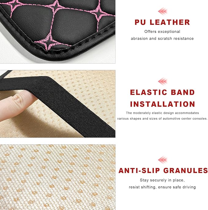 Car Center Console Cushion Pad, Anti-Scratch PU Leather Auto Armrest Seat Box Protector, Waterproof Arm Rest Protection Cover Interior Decoration for SUV Sedan Truck (Pink)