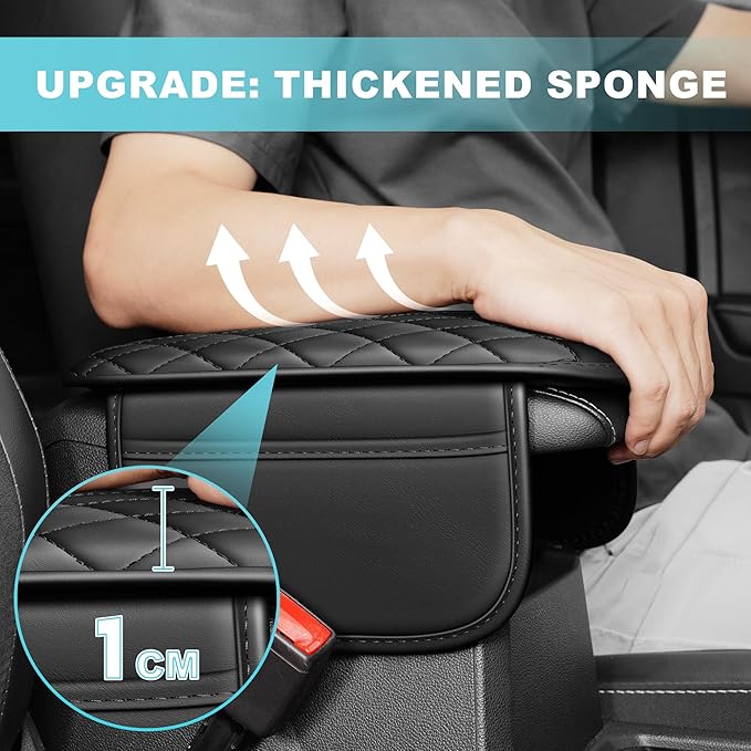 Center Console Cover Fit for Kia Optima 2006-2020 with 2 Storage Bags Waterproof Leather Quilted Pattern Car Armrest Cover Cushion Anti - Slip(Black)