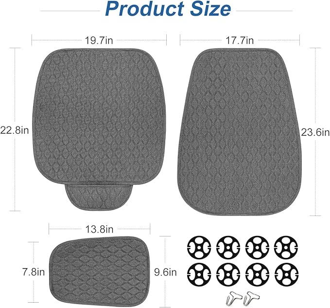 2 Pack Linen Front Car Seat Covers for Cars, Breathable Linen Car Seat Protector Fit Four Seasons, Non-Slip Car Seat Pad for Most Vehicles (2Pack Dark Grey)