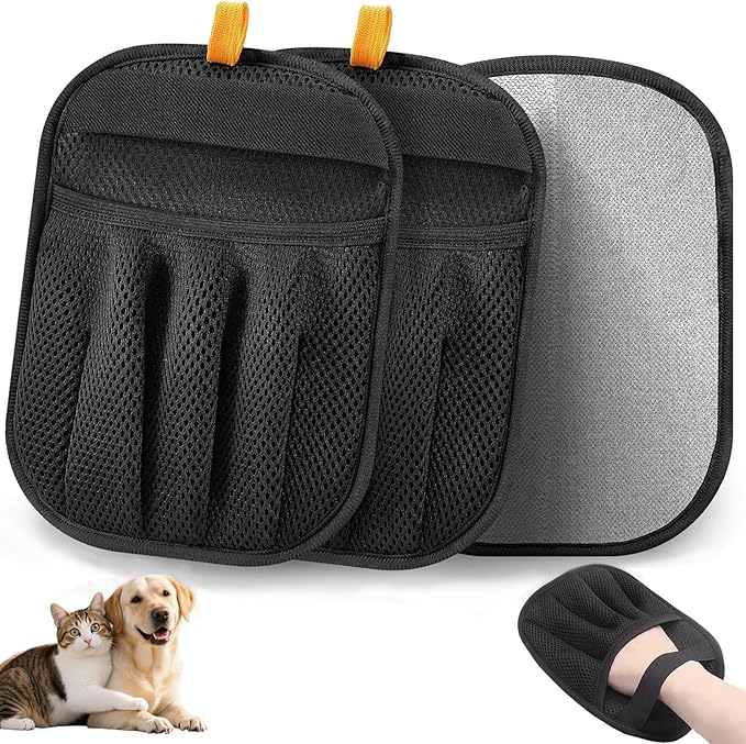 2 Packs Upgraded Pet Hair Removal Gloves for Dogs & Cats, Thickened Electrostatic Pet Hair Remover Gloves, Reusable Magic Brush Pet Hair Remover Tool for Couch, Carpet, Car Seat(Black)
