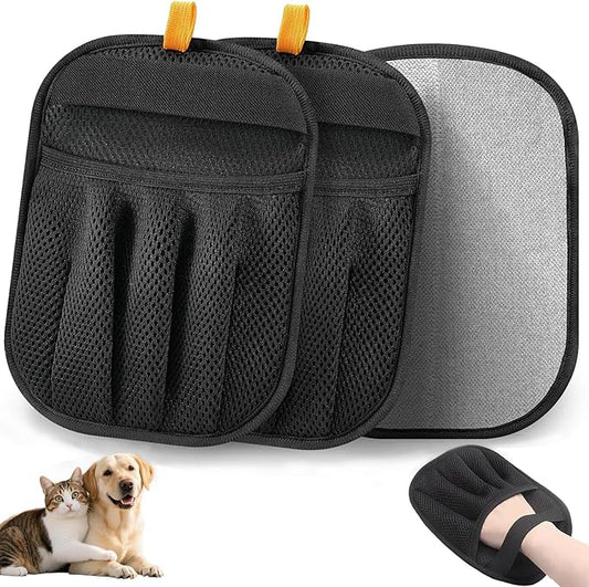 2 Packs Upgraded Pet Hair Removal Gloves for Dogs & Cats, Thickened Electrostatic Pet Hair Remover Gloves, Reusable Magic Brush Pet Hair Remover Tool for Couch, Carpet, Car Seat(Black)