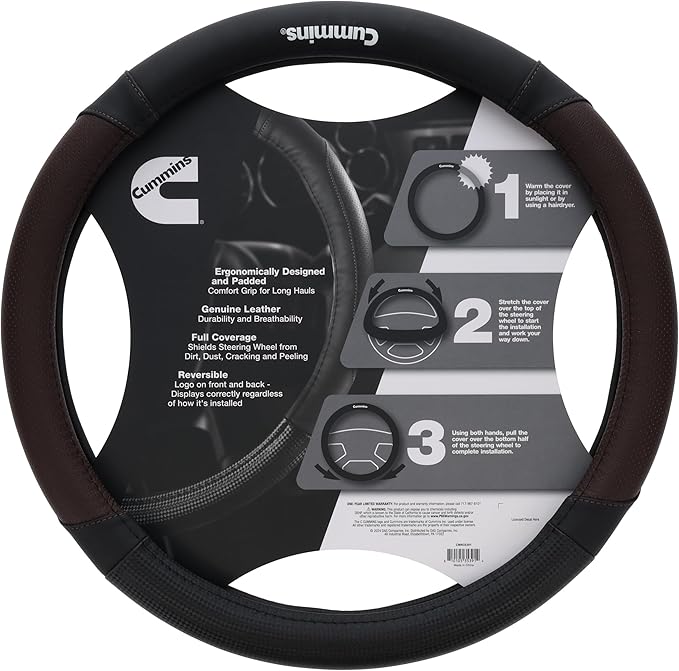 Cummins CMN35391 Navigator 18-Inch Steering Wheel Cover Leather Semi Truck Interior Accessories for RV and Big Rig-Black