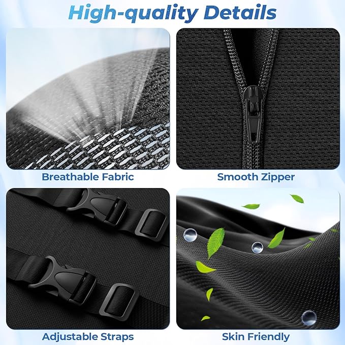 Lumbar Support Pillow for Office Chair Back Support - Memory Foam Lumbar Pillow for Car or Gaming Chair, Ergonomic Back Cushion with Adjustable Strap for Long-Hour Sitting (Black)