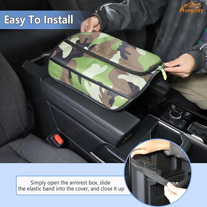 Upgrade Center Console Armrest Cover Compatible with Toyota Tundra 2022+ Sequoia 2023+ Leather Middle Console Cushion Lid Pad Anti-Scratch Armrest Seat Box Cover With Pocket Storage Bag Accessories