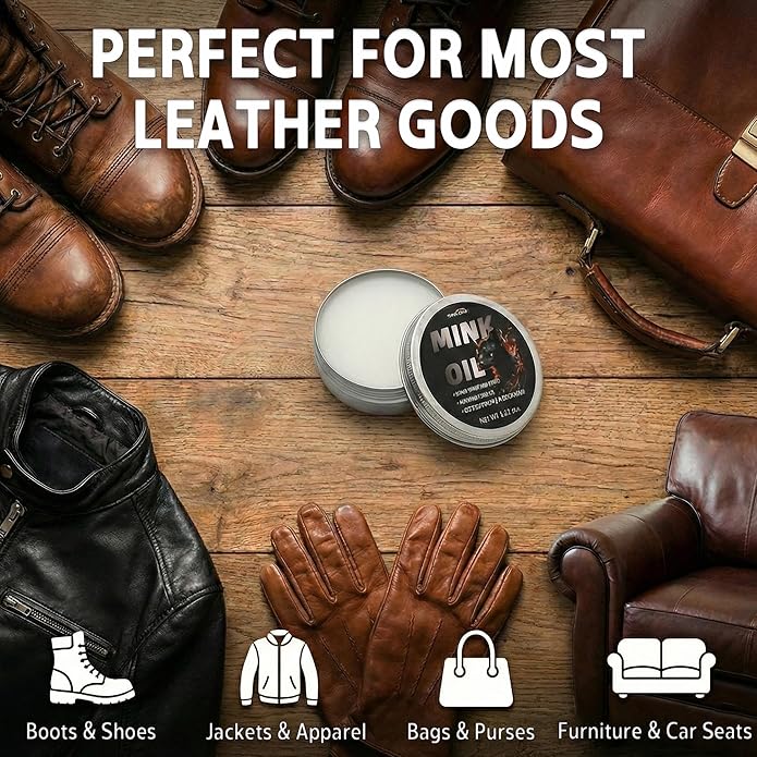 Mink Oil Leather Conditioner- 3.52oz Waterproof Formula Softens & Restores Boots, Shoes, Furniture