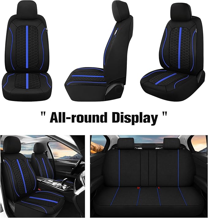 Breathable Premium Car Seat Covers Front Set，3D Air-Mesh Seat Covers for Cars，Comfortable Safety Airbag Compatible，Universal for Most Cars Sedan Truck SUV(Black/Blue)