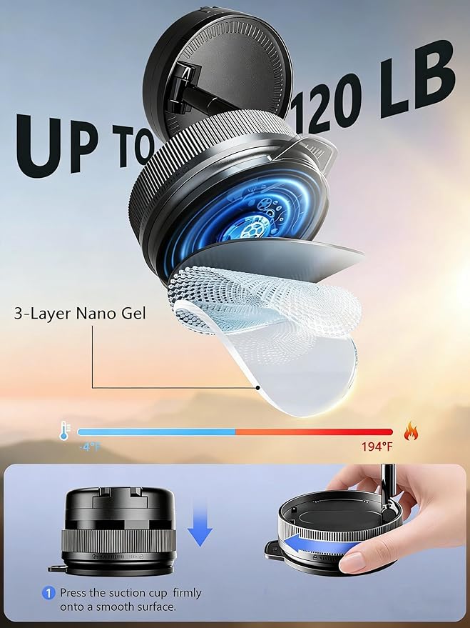 2026 Upgraded 360° Vacuum Magnetic Car Phone Holder for Magsafe [120+LBS Strongest Suction & 3000gf Strongest Magnetic], Adjustable Car Phone Mount for Your Car/Gym/Mirror for iPhone & Android, Pro