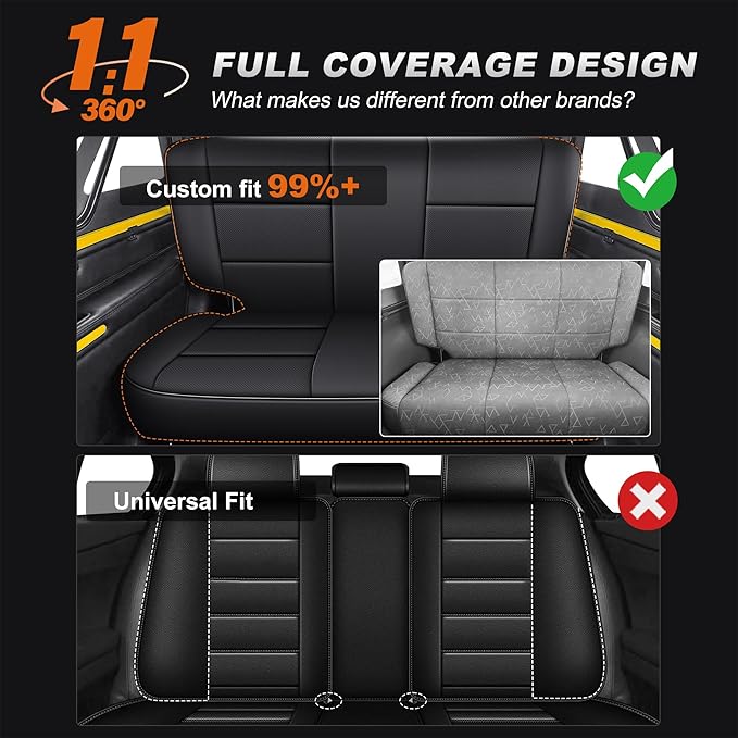 AOMSAZTO Custom Fit Seat Covers for Jeep Wrangler 1997 1998 1999 2000 2001 2002 Waterproof Car Seat Covers Full Set Black