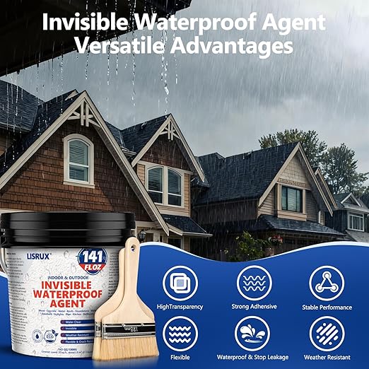 Transparent Waterproof Sealant, 141 Oz Transparent Waterproof Coating for Roof Repair, Walls, Window, Bathroom, Kitchen, Water-Based Clear Sealant, Indoor & Outdoor Invisible Waterproof Agent