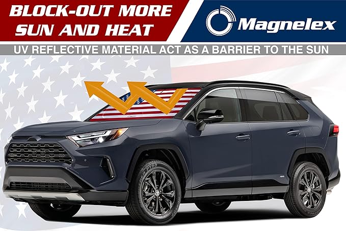 Magnelex American Flag Windshield Sun Shade, High-Resolution Car Sun Shield with Mirror Cut-Out for Automotive Interior Sun Protection Heat Reduction, Folding Car Sunshade - Large